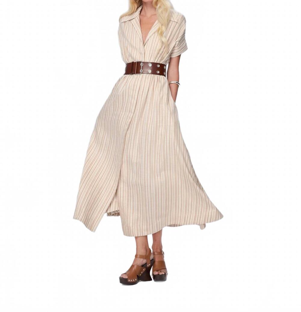 NEW THEO THE LABEL women's astraea lurex belted maxi dress in sand